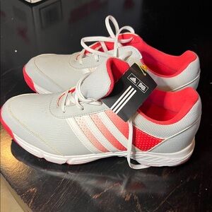 Adidas Light Gray and Coral Golf Sneakers